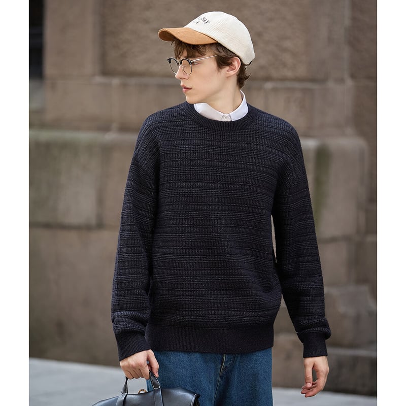 TonLion Autumn Winter Textured Cable Knit Sweater