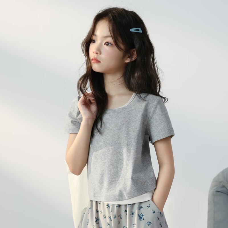 LUSON Girls' Floral Gray T-Shirt