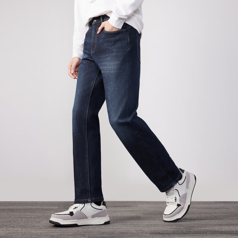 CABBEEN Men's Blue Denim Jeans with Velvet Lining