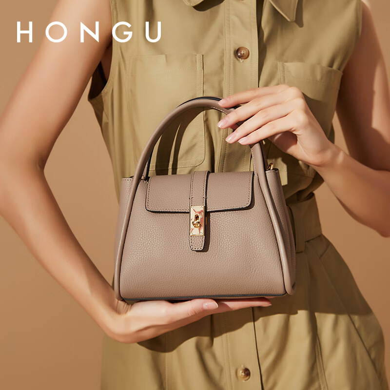 HONGU Women's Genuine Leather Elephant Gray Shoulder Bag