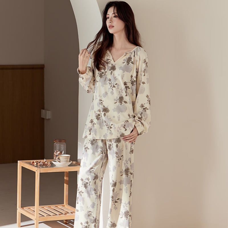Yiershuang Women's Cotton V-Neck Pajama Set
