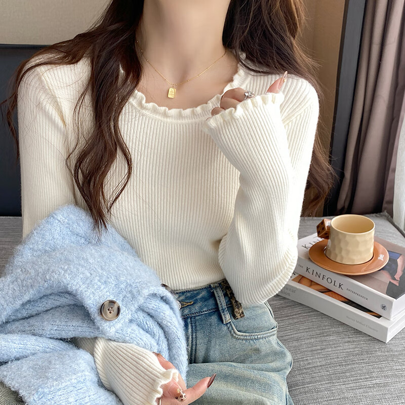 YUZHAOLIN Ribbed Base Shirt with Ruffles