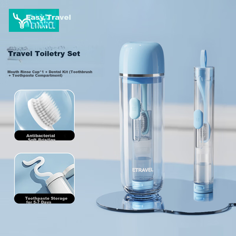 Etravel Folding Travel Toothbrush with Rinsing Cup
