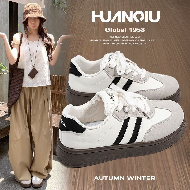 HUANQIU 2026 Vintage Black Women's Sneakers