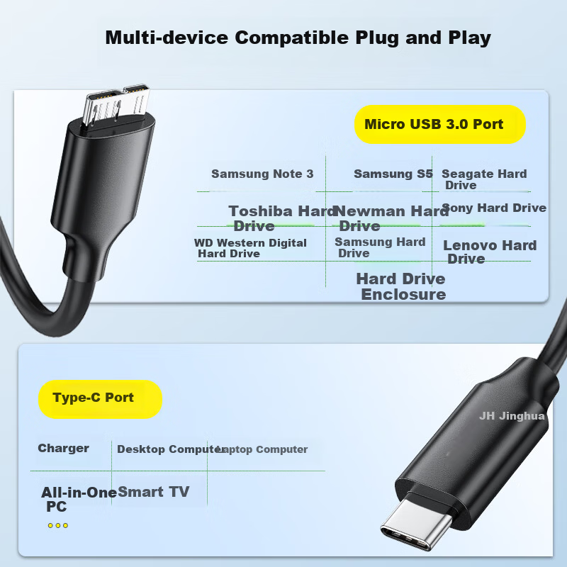 Jinghua Type-C to USB 3.0 Micro B High-Speed Cable