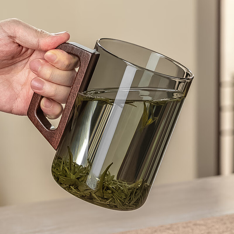 CRISTALGLASS Heat-Resistant Glass Mug with Ash Wood Handle