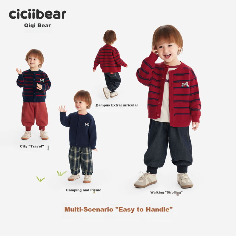 Ciciibear Boys' Thick Striped Sweater Cardigan