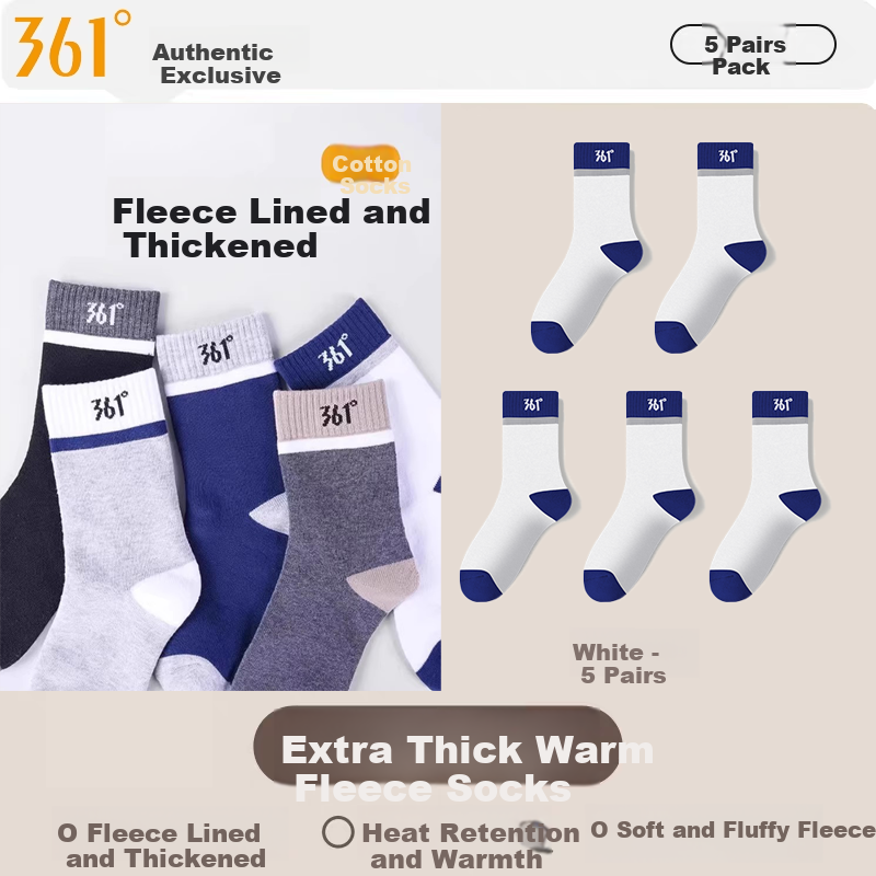 361° Winter Thermal Crew Socks - 5 Pairs White