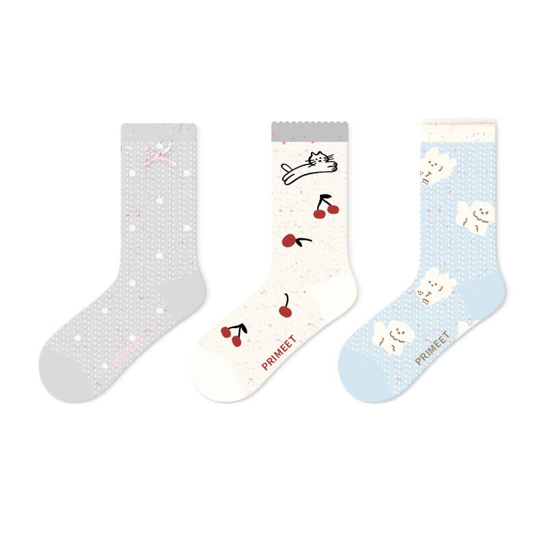 PRIMEET Miu Series White Bow Socks - 3 Pairs