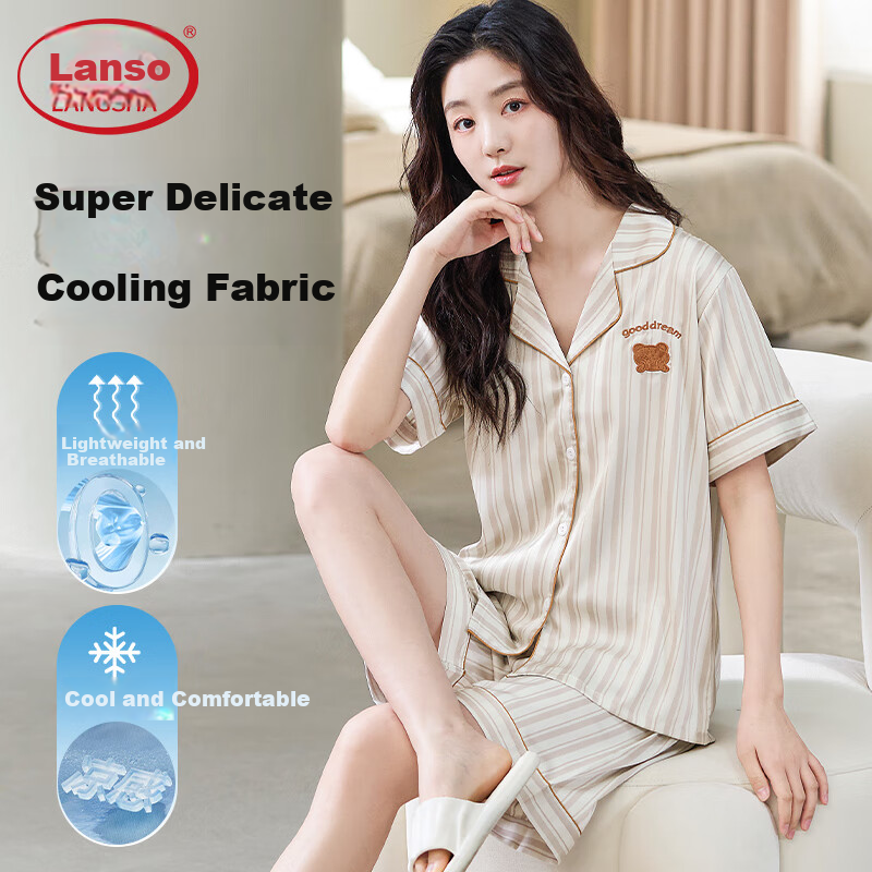 LangSha 2025 Summer Women's Silk-Like Pajamas