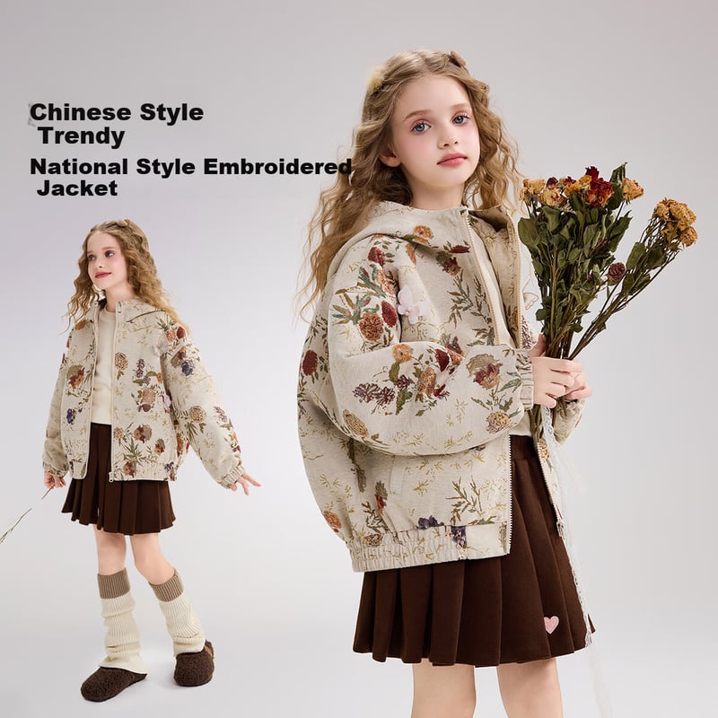 ASK JUNIOR Chinese-Style Chic Girls' Hooded Jacket