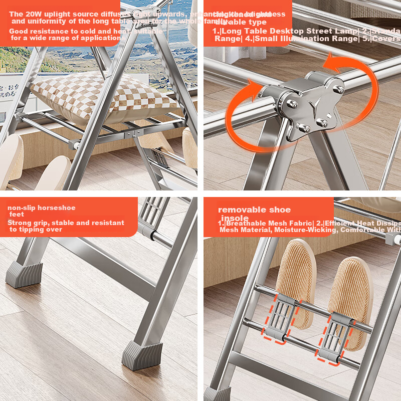 QIAONAMEI 1.5m Folding Stainless Steel Floor Drying Rack