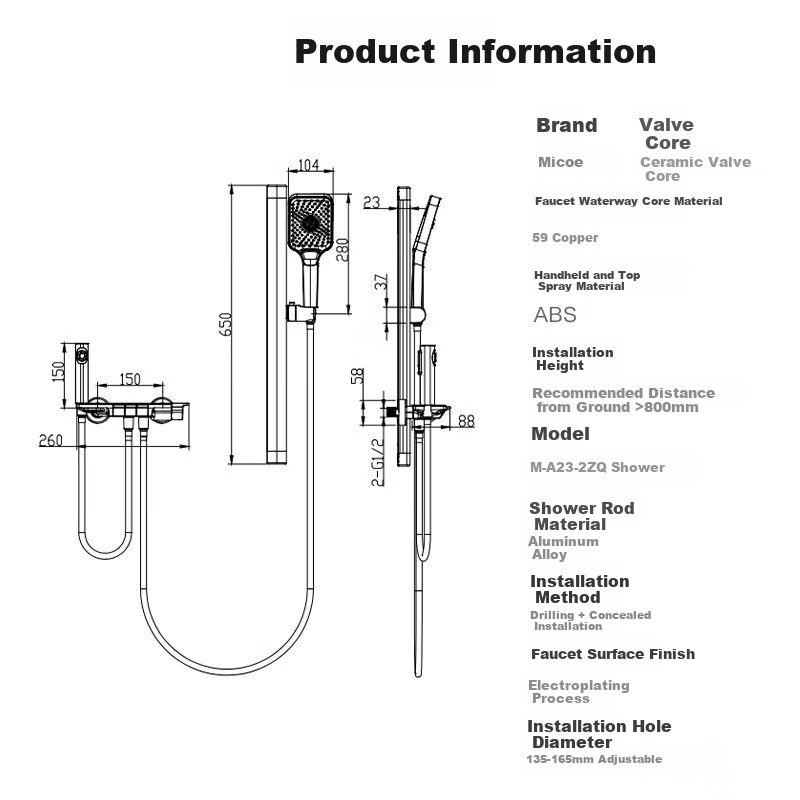 Micoe A23 Upgraded Gunmetal Brass Shower Set