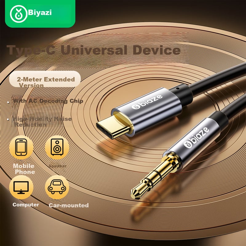 BIAZE Type-C to 3.5mm Audio Adapter Cable 2m