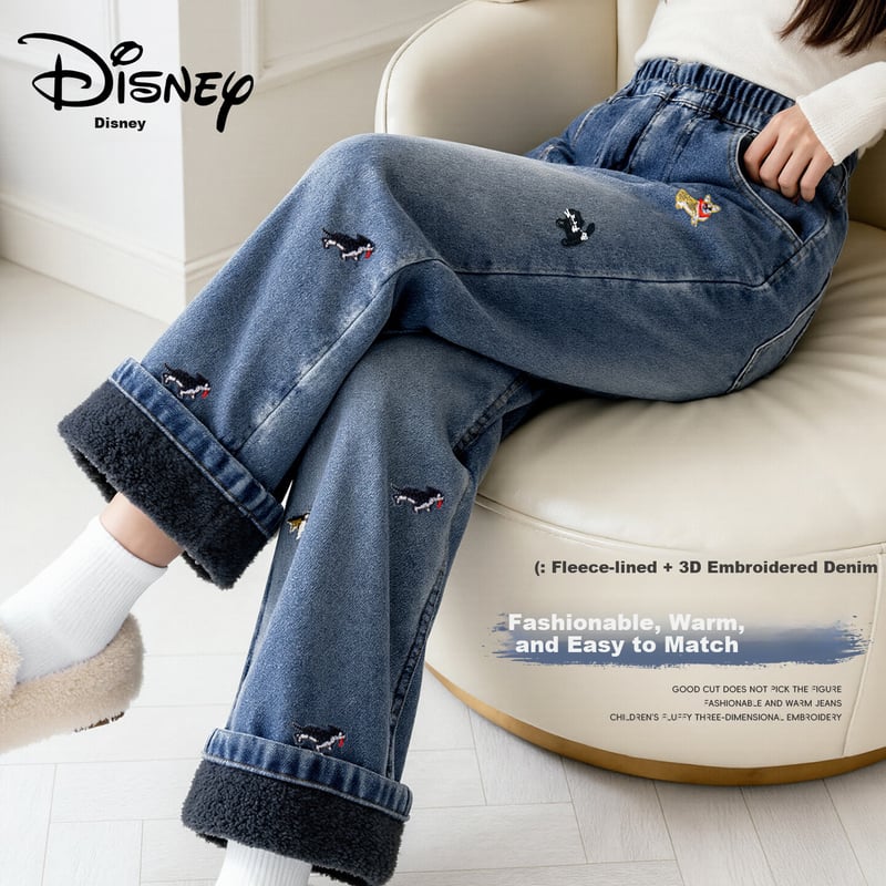 Disney Girls' Warm Fleece-Lined Denim Jeans