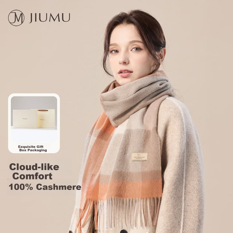 JIUMU 100% Cashmere Scarf - Warm Autumn Winter Shawl for Women