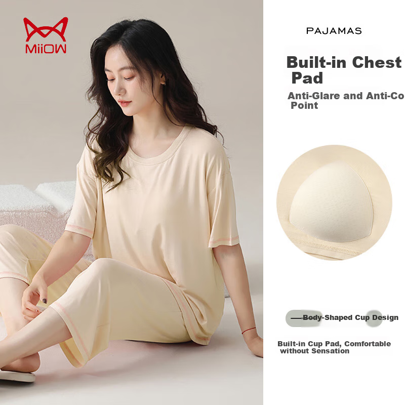 MiiOW Women's Summer Pajamas with Chest Pads