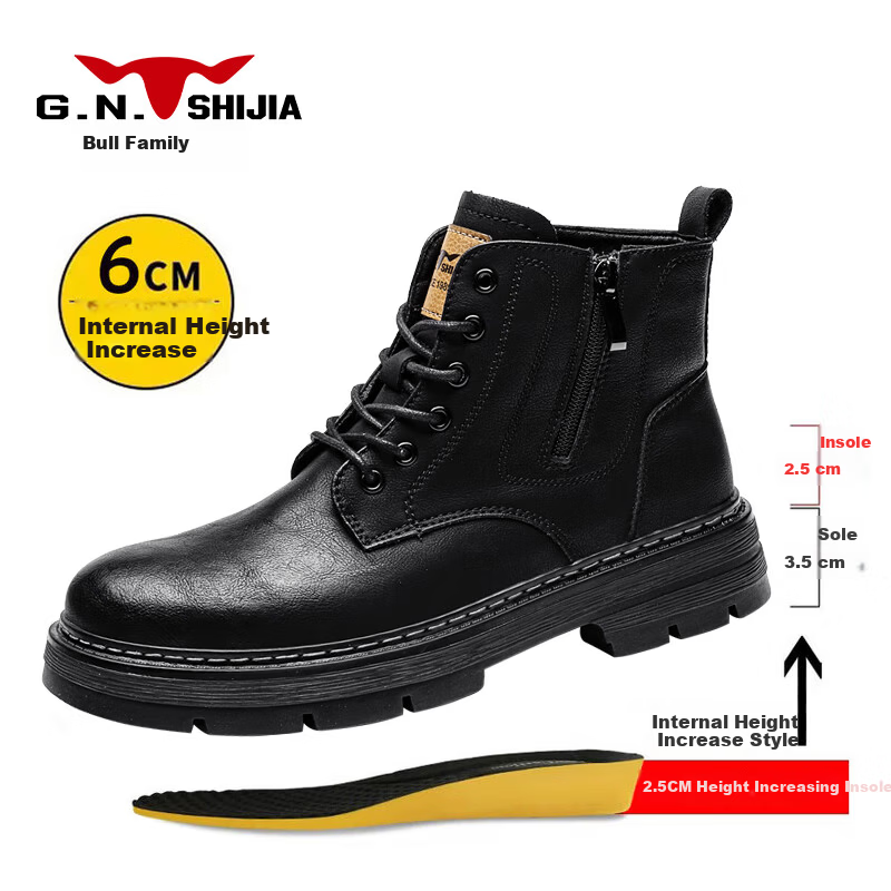 Bull Family Martin Boots Men Genuine Leather High-top Work Boots
