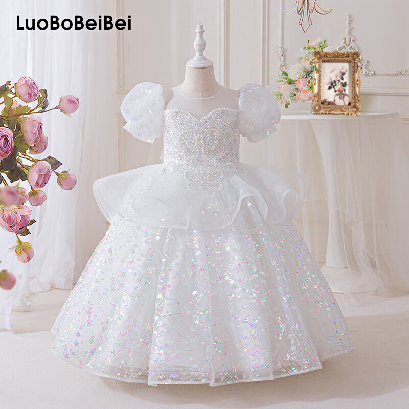 LUOBOBEIBEI Girls' Princess Dress with Puffy White Tulle Skirt