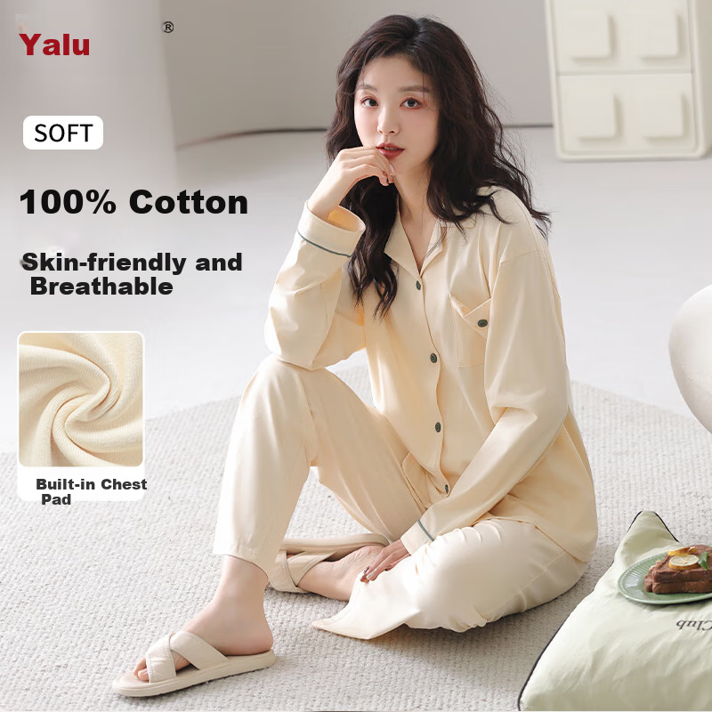 Yalu Pure Cotton Women's Pajamas - Spring Summer Long Sleeves