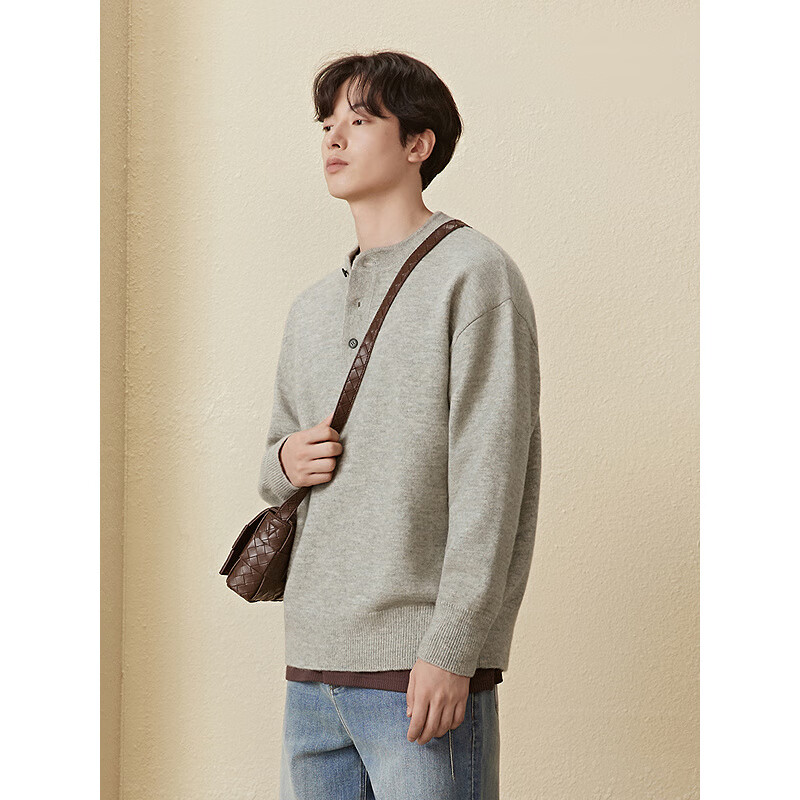 GXG Men's Henry Collar Sweater - Light Heather Gray