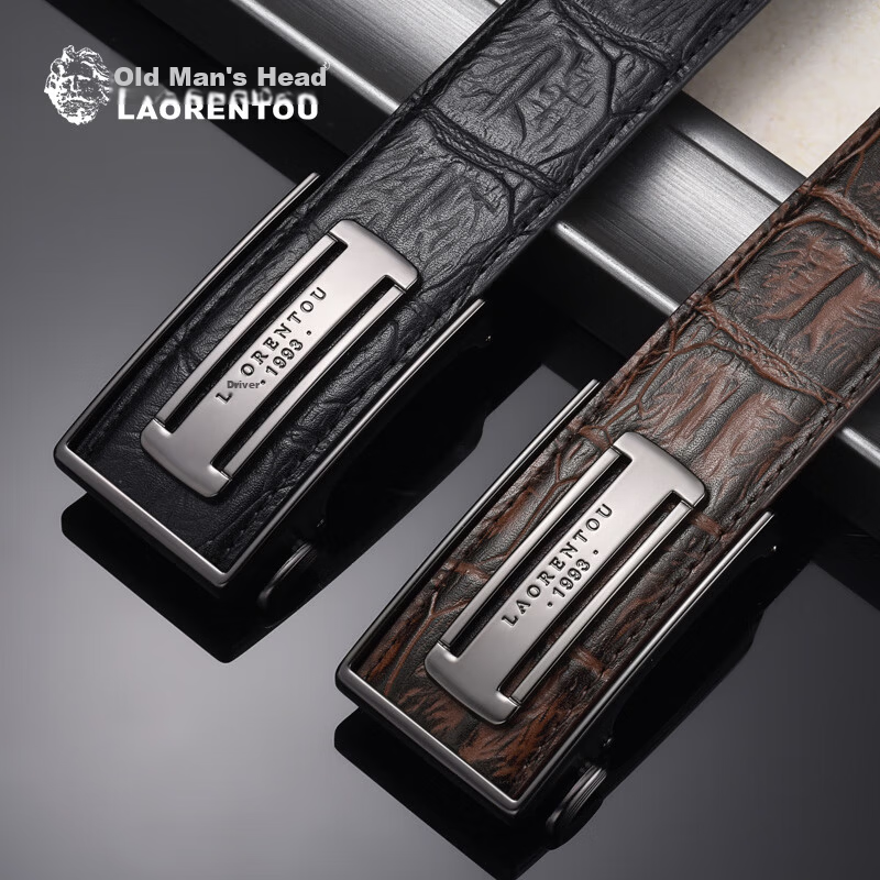 LAORENTOU Men's Cowhide Belt with Automatic Buckle