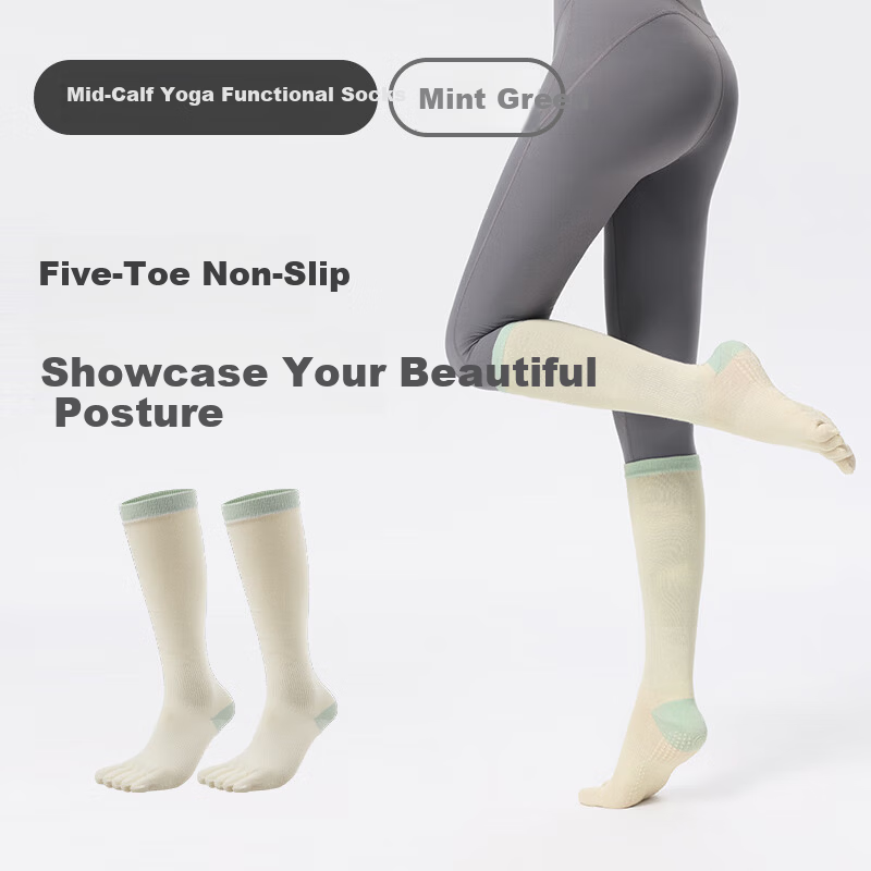 Keep Mid-Calf Yoga Socks - Non-Slip Finger Separation