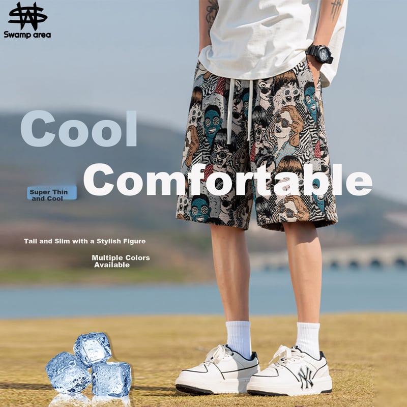 SWAMP AREA American-Style Embroidered Casual Shorts