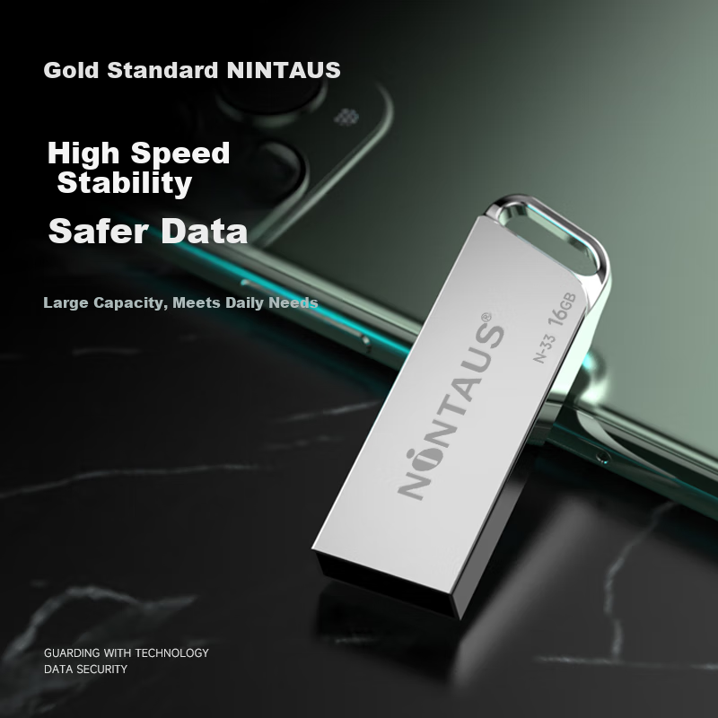 NINTAUS 16GB USB 2.0 Flash Drive - Silver Metal Design