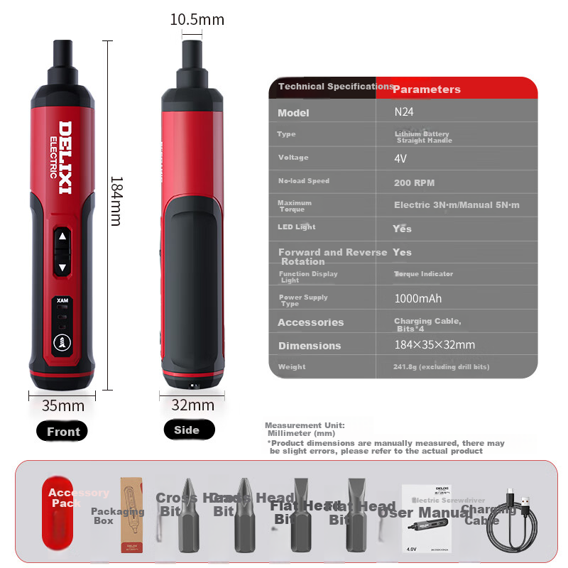 DELIXI ELECTRIC 4V Compact Rechargeable Electric Screwdriver - Model N24