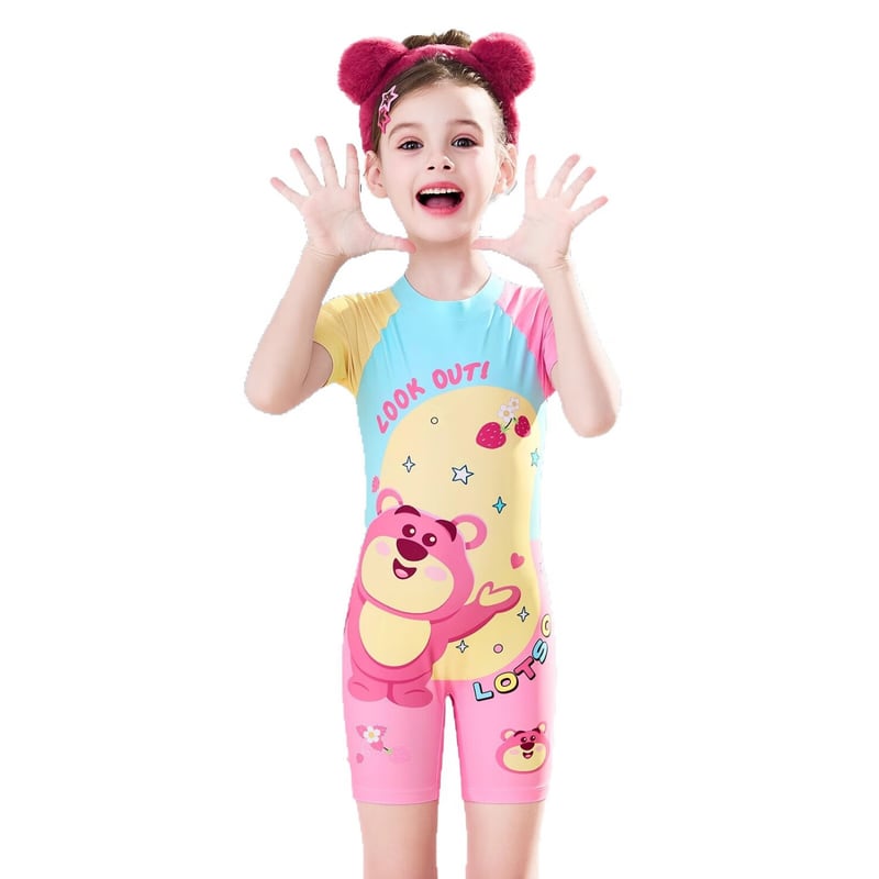 Disney Dishini Girls' Pink Strawberry Bear Swimsuit