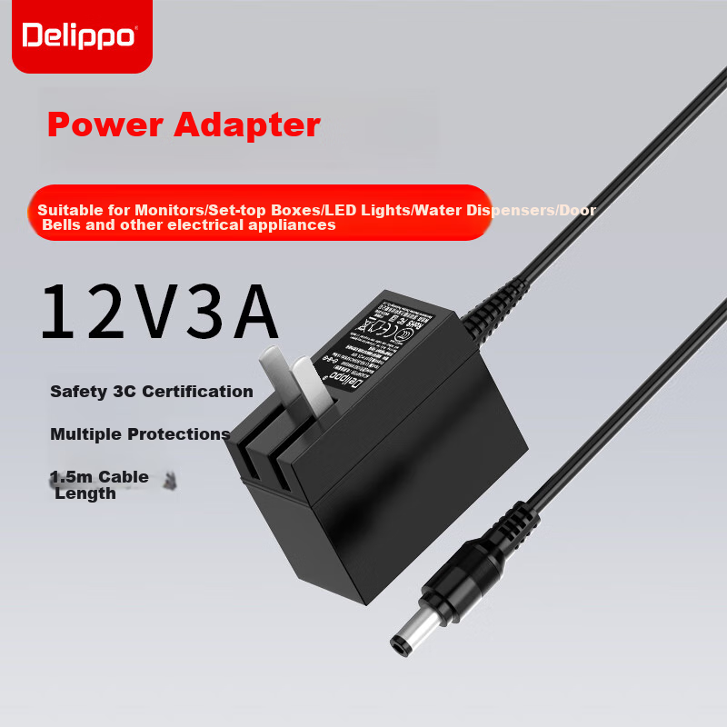 Delippo 12V3A Power Adapter with Folded Head