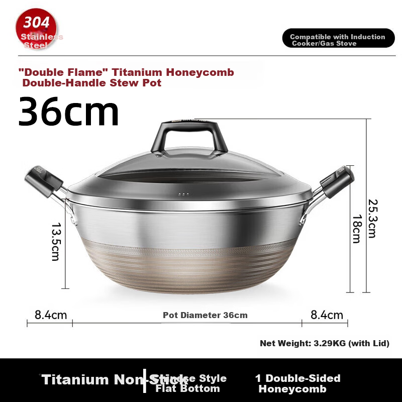 KBH Wok with Titanium Honeycomb Double Handle Stew Pot