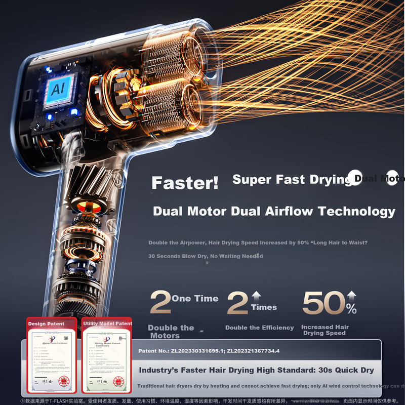 T-FLASH Tongs Poetry F8 Dual-Tube High-Speed Hair Dryer