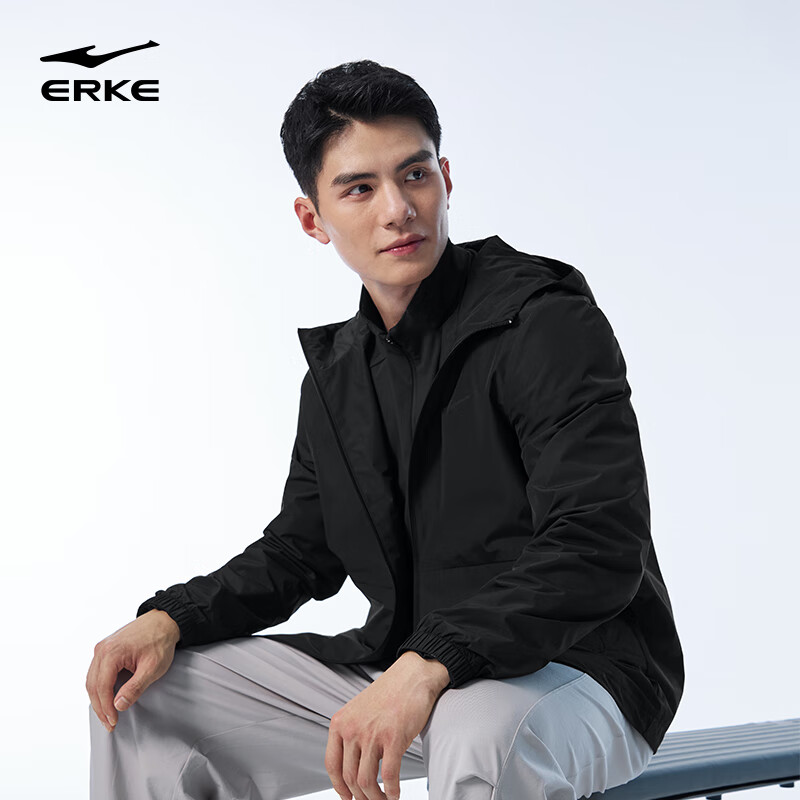 ERKE Men's Windproof Hooded Jacket - Fleece-Lined Water-Repellent