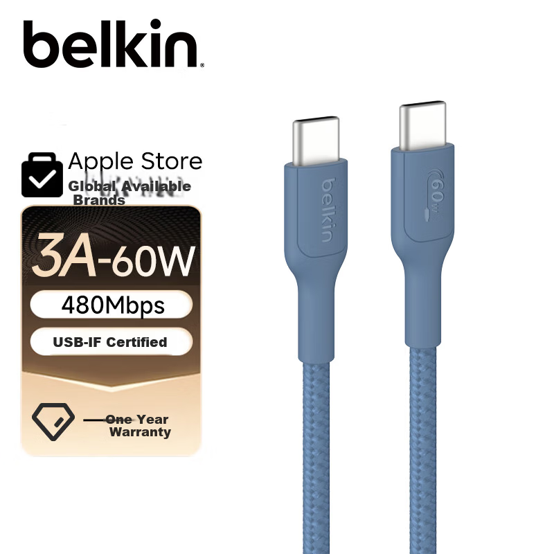 BELKIN Dual Type-C Cable, 60W Fast Charge, 2m