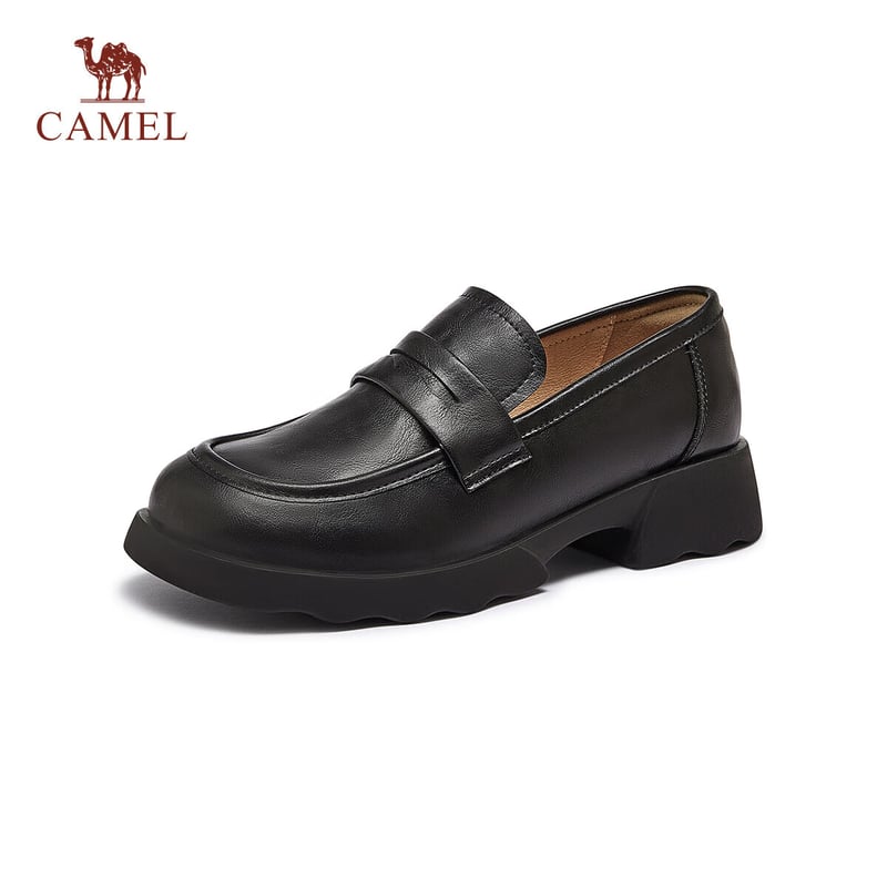 CAMEL Women's Loafers - Chunky Heel Cowhide Flats
