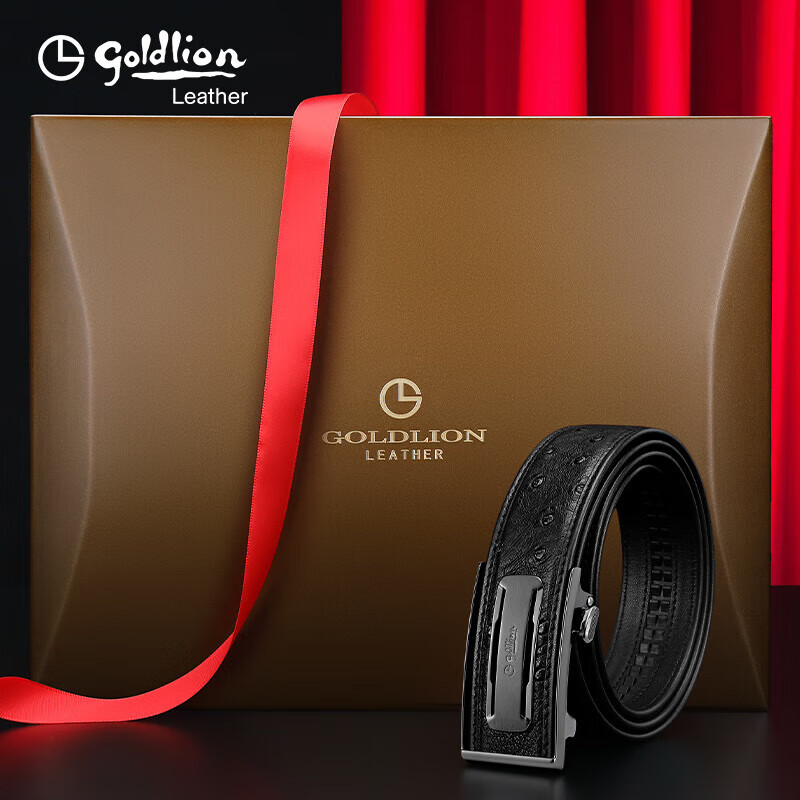 Goldlion Men's Ostrich Leather Belt with Automatic Buckle