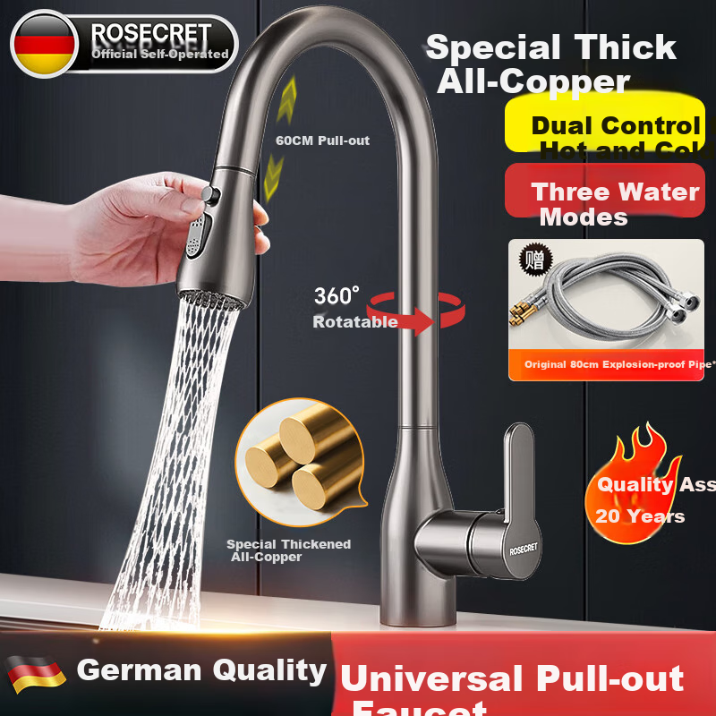 Rosecret Germany All-Copper Kitchen Pull-Out Faucet