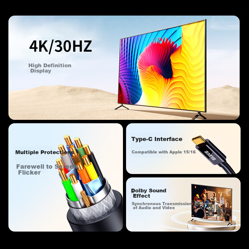 ZLEUE Type-C to HDMI 4K HD Adapter Cable