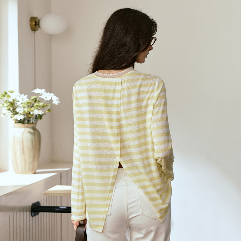 Olrain Women's Yellow Striped Pullover