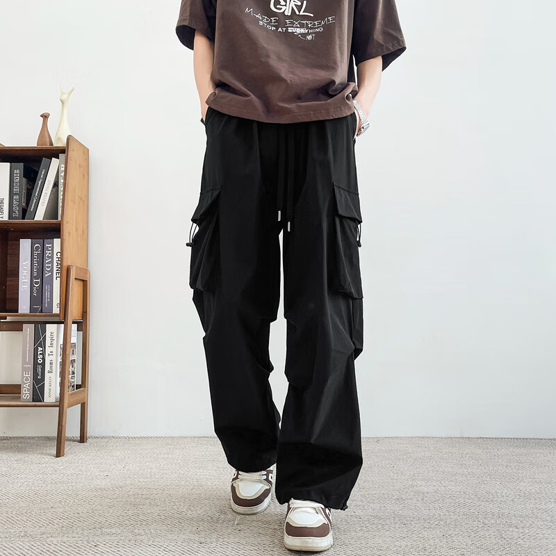 Homlean American-Style Wide-Leg Cargo Pants