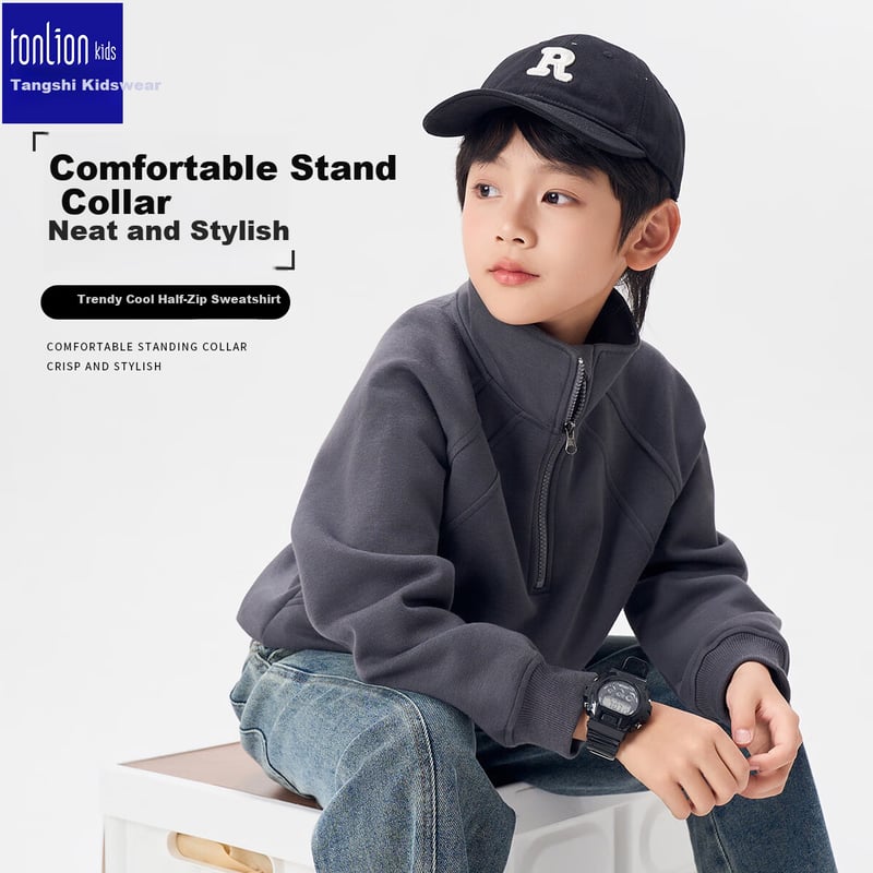 TonLion Kids Pullover - Grey Stand Collar Jacket