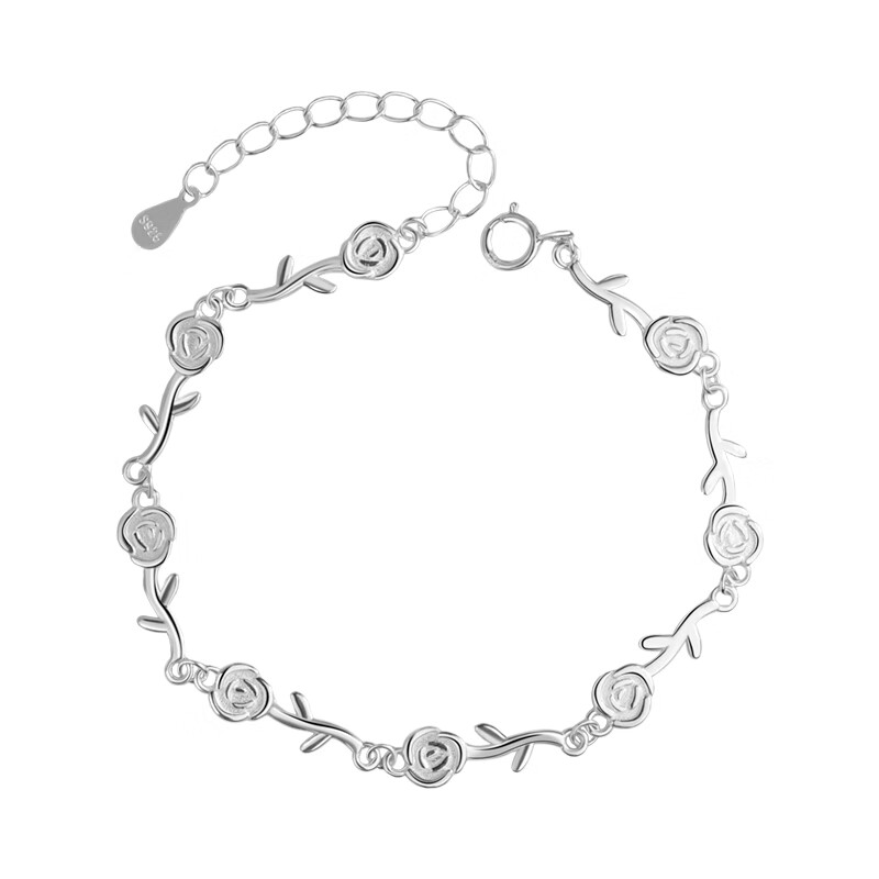 MANHE Rose Flower Silver Bracelet for Women