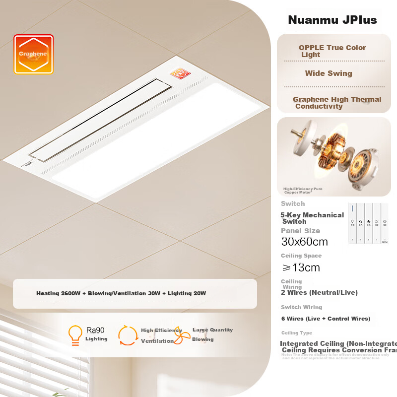 OPPLE Warm Air Bathroom Heater - Fast Heating & Wide Swing