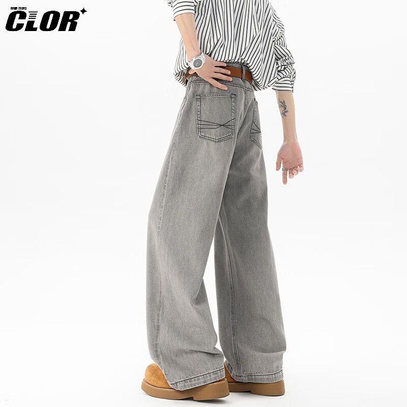 CLOR Men's Retro Washed Curved Knife Jeans