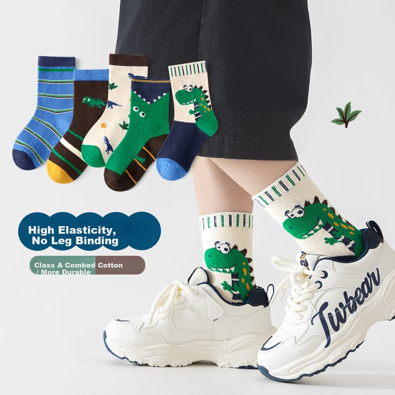 Yuzhaolin 5 Pairs Boys' Cotton Mid-Calf Socks