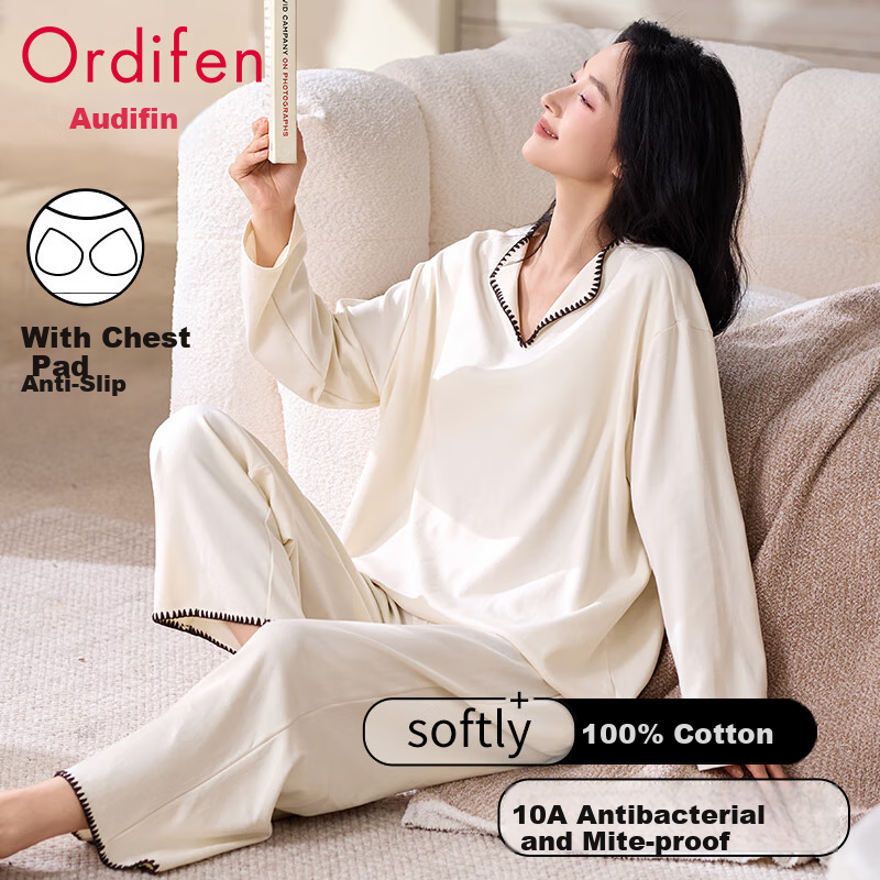 Ordifen Women's Cotton Pajamas with Bra Pads