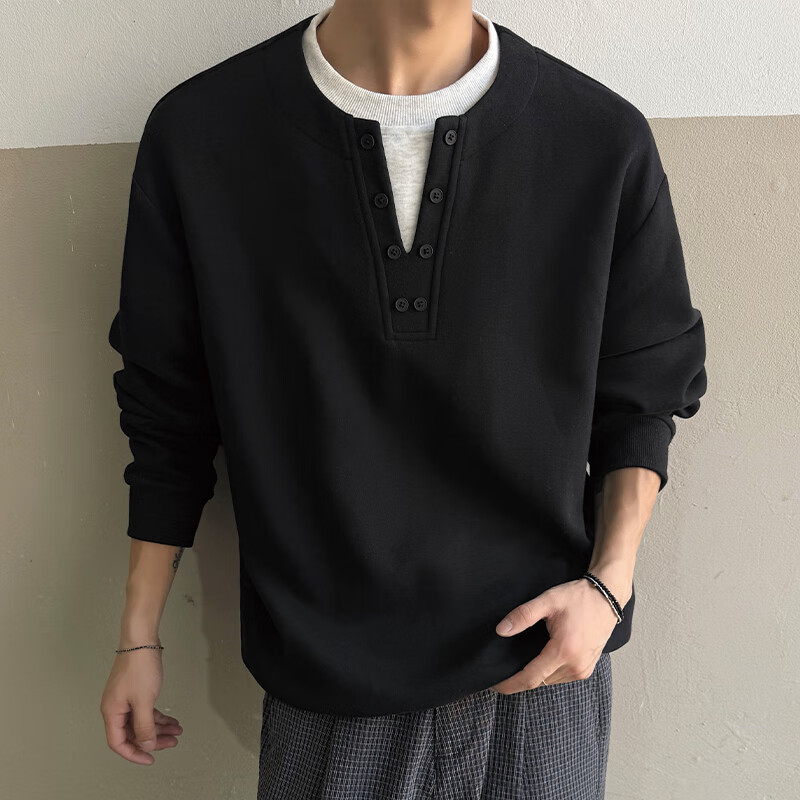 IZEXX Men's Henry Collar Sweatshirt - Loose Fit, Autumn Crewneck