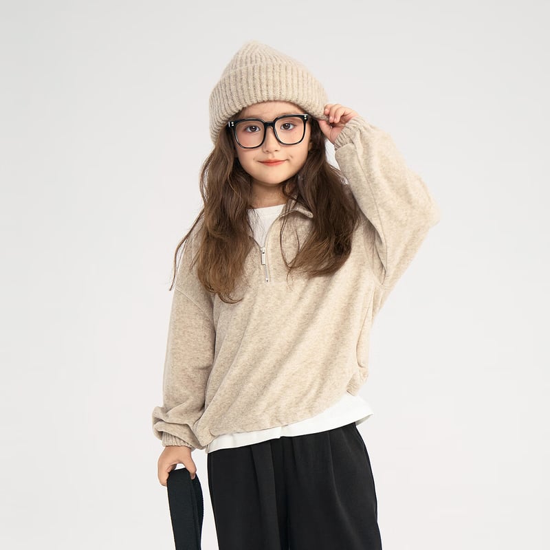 Chenchenma Girls' Semi-Turtleneck Zip-Up Sweatshirt 2026 Autumn New Style